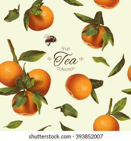 Vector fruit tea seamless pattern with orange.Background design for juice, tea,  cosmetics, filling for baking and sweets, grocery ,health care products.Best for fabric, textile, wrapping paper.