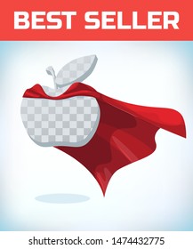 Vector fruit template, vegetable logo in cape. Vector Design Elements with vegetable symbol. Apple in red cloak. Isolated illustration on a white background