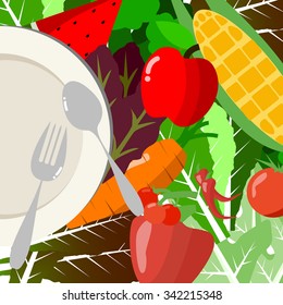 Vector : Fruit and vegetable and empty plate