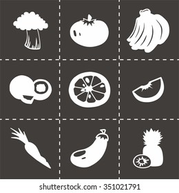 Vector Fruit and Vegetables icon set on black background
