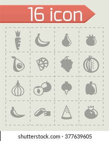 Vector Fruit and vegetables icon set on grey background