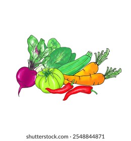 Vector fruit and vegetables with white background.