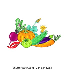 Vector fruit and vegetables with white background