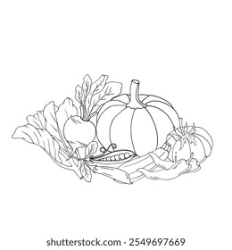 Vector fruit and vegetables with white background.