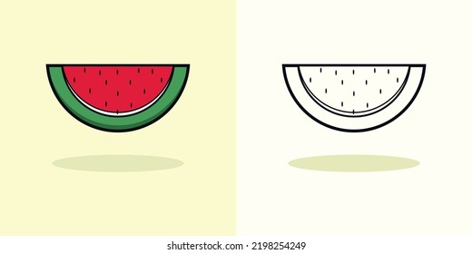 vector fruit. watermelon cartoon coloring page illustration