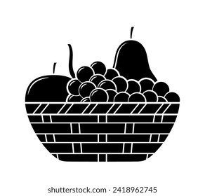 fruto vectorial en cuenco de mimbre aislado en fondo blanco
