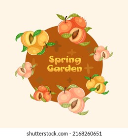 Vector Fruit Wreath Of Peaches. Vintage Fruit Design. Decorative Fruit Element For The Design Of Invitations, Covers, Notebooks And Other Items.