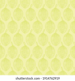 Vector Fruit Yellow Lemons Outlines on Yellow Seamless Repeat Pattern. Background for textiles, cards, manufacturing, wallpapers, print, gift wrap and scrapbooking.