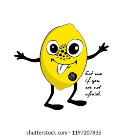 Vector fruit-monster. Hand drawn illustration of angry cartoon monster. Monstrous lemon.