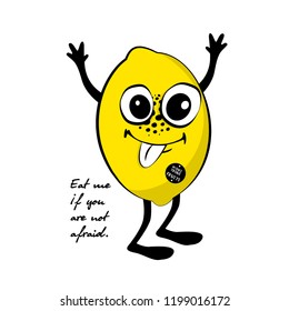 Vector fruit-monster. Hand drawn illustration of angry cartoon monster. Monstrous lemon.