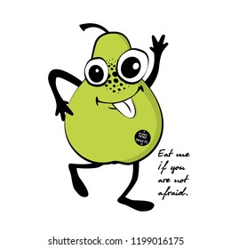 Vector fruit-monster. Hand drawn illustration of angry cartoon monster. Monstrous pear.