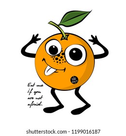 Vector fruit-monster. Hand drawn illustration of angry cartoon monster. Monstrous orange.