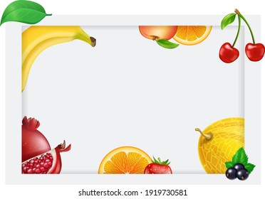 Vector fruits and berries flyer banner card template for design. Vector illustration

