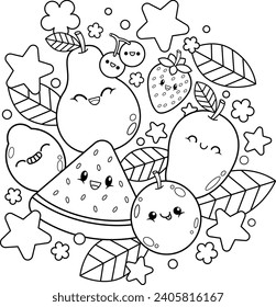 vector fruits coloring book illustration