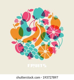 Vector fruits. Healthy lifestyle illustration for print, web. Circle design element