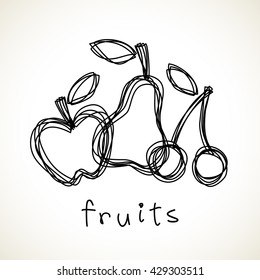 Vector fruits icon. Food hand drawn linear sign for menu and market. Healthy lifestyle illustration for print, web