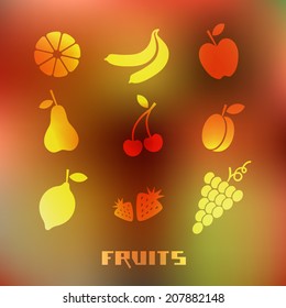 Vector fruits icon on blurred background. Food sign. Healthy lifestyle illustration for print, web