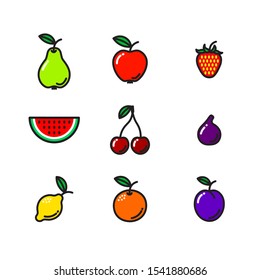 Vector fruits icon set. Flat illustration of vector fruits isolated on white background. Icon vector illustration sign symbol.