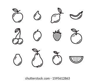 Vector fruits icon set. Flat illustration of fruits isolated on white background. Icon vector illustration sign symbol.