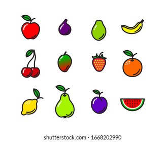 Vector fruits icon set. Flat illustration of fruits isolated on white background. Icon vector illustration sign symbol.