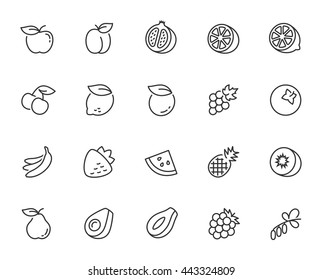 Vector fruits icon set in thin line style