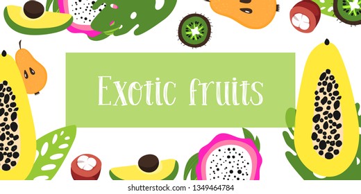 Vector fruits. Illustration of flat fruit raw. Place for text. For banner, signage, web