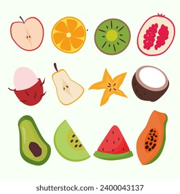 Vector fruits illustrations cartoon hand draw set and berries doodle elements