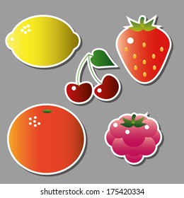 vector fruits: lemon, orange, cherry, strawberry, raspberry / set of vector fruits