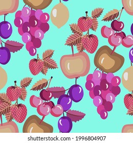 Vector - fruits mix seamless pattern, watercolor illustration.