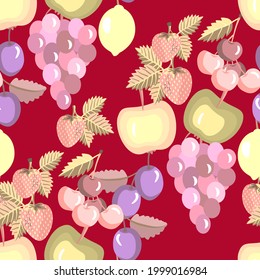 Vector - fruits mix seamless pattern, watercolor illustration.