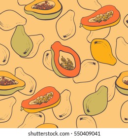 Vector fruits pattern. Papaya