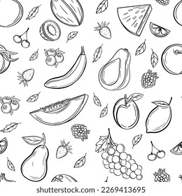 Vector fruits pattern. Fruits seamless background