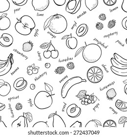 Vector fruits pattern. Fruits seamless background