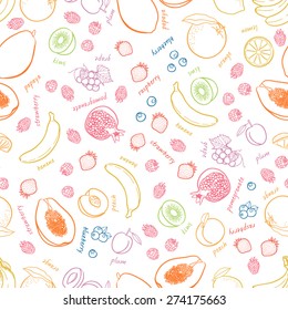 Vector fruits pattern. Fruits seamless background