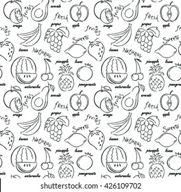 Vector fruits pattern. Fruits seamless background