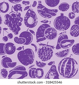 Vector fruits retro styled grungy seamless pattern or background