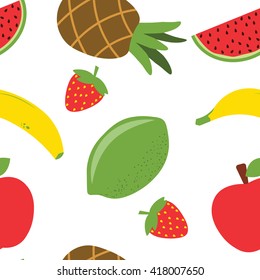 Vector fruits seamless pattern. Fruits background. Healthy lifestyle color illustration for print, web.