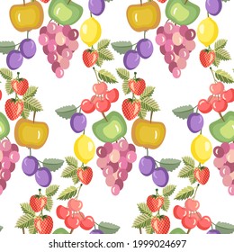 Vector - fruits seamless pattern. 
Berries, apples, plums, strawberry, cherries and lemon.