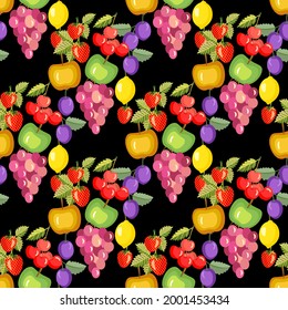 Vector - fruits seamless pattern. 
Berries, apples, plums, strawberry, cherries and lemon.