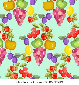 Vector - fruits seamless pattern. 
Berries, apples, plums, strawberry, cherries and lemon.