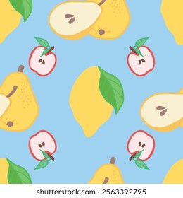 Vector Fruits Seamless Pattern, Spring bright fruits vector repeat pattern for textiles, wallpapers, gift paper, scrapbooking, quilts.