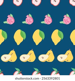 Vector Fruits Seamless Pattern, Spring bright fruits vector repeat pattern for textiles, wallpapers, gift paper, scrapbooking, quilts.