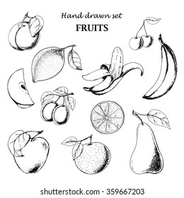 Vector fruits set. Hand drawn vector illustration in sketch style.