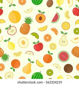 Vector fruits and slice seamless pattern with watermelon apple orange pineapple