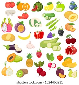 Vector fruits and vegetables icon set isolated on white background. Vector illustration. Eps 10.