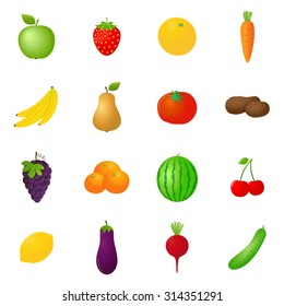 Vector fruits & vegetables icons set isolated on white background