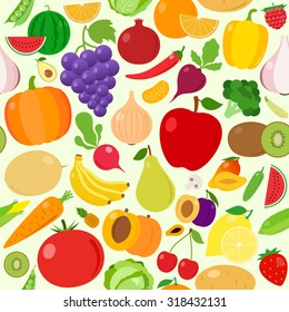 Vector fruits and vegetables seamless pattern or background