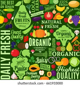 Vector fruits and vegetables seamless pattern or background.