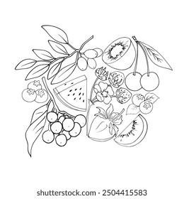 Vector fruits and vegetables with white background.