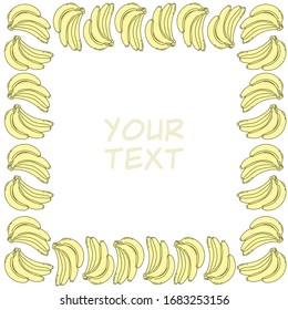 Vector fruity frame with bananas; doodle bananas wreath for greeting cards, postcards,  invitations, web design.